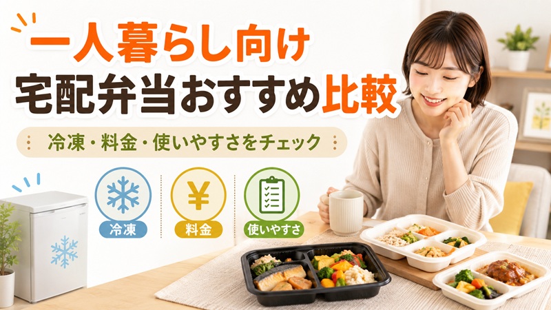 一人暮らし向け宅配弁当を冷凍・料金・使いやすさで比較するイメージ