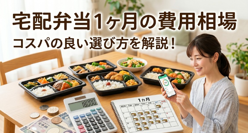 宅配弁当を1ヶ月利用した際の費用相場と、コスパの良い選び方を解説するアイキャッチ画像